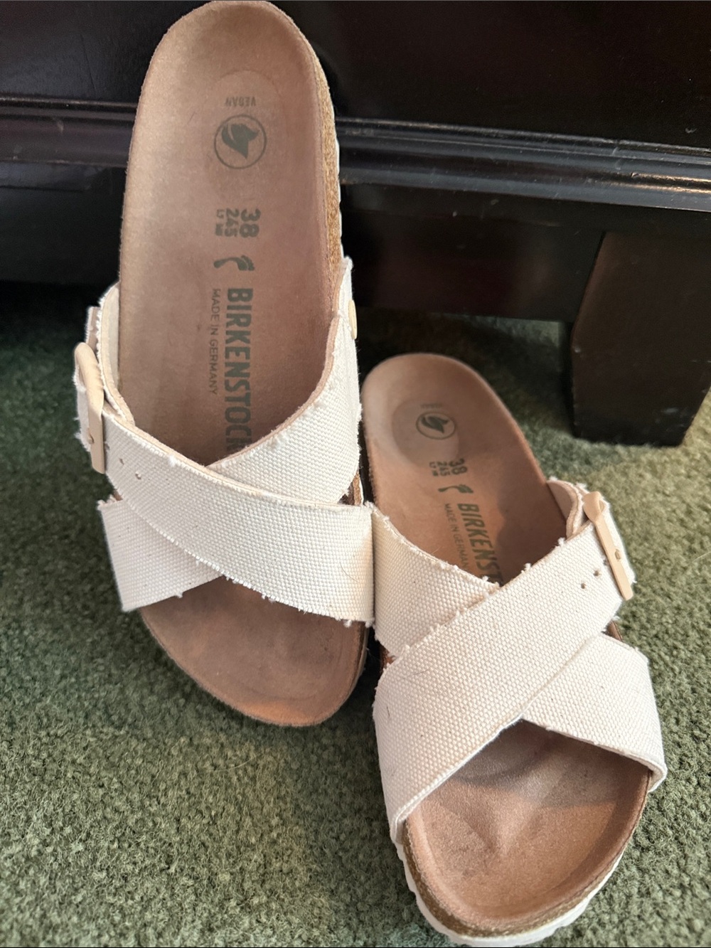 Birkenstock Women’s Beige Cross-Strap Slide Sandals